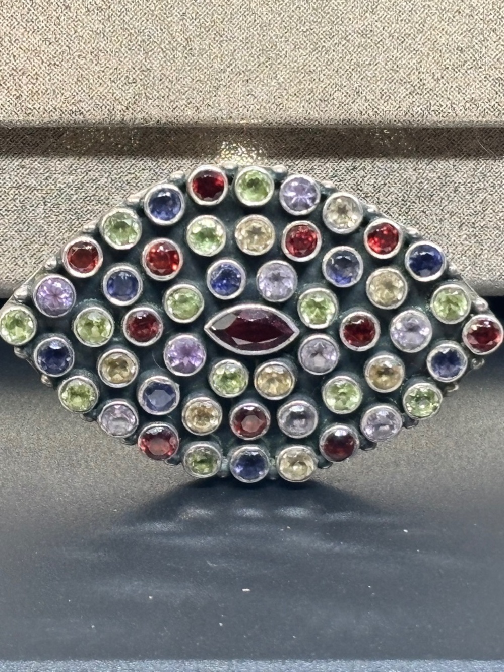 Vintage Afghan Multi-Gemstone Statement Ring, Size 7.5, 2" Artisan